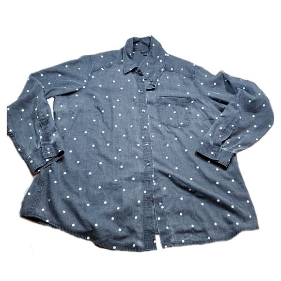 Torrid TAYLOR CHARCOAL GREY POLKA DOT BUTTON FRONT RELAXED FIT SHIRT 2 XXL - Picture 2 of 6